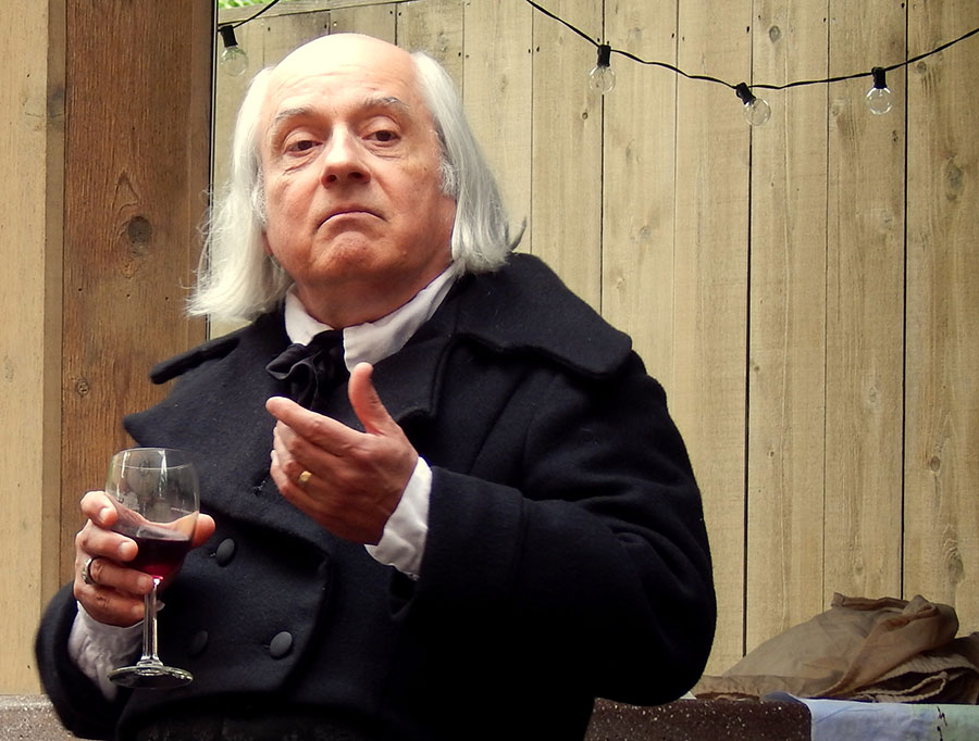 Mr. Gallatin (Ron Duquette) at Keswick Winery, June 4, 2017. Furnished by Ron Duquette; photographer unknown. Copyright 2017. All rights reserved.